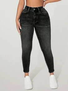 SHEIN PETITE Damjeans Förtjockad Denim - Svart - Visa 3