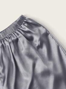 LuxeNights 对比色滚边缎面睡衣套装/睡衣套装 - 灰色 - 查看 3