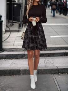 Calvaya Plaid Print Belted Dress