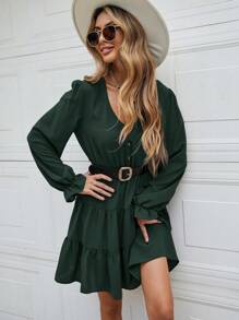 SHEIN LUNE Váy thắt lưng có tay loe - màu xanh lá - Xem 5