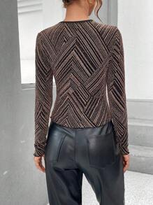 SHEIN Privé Geo Print Round Neck Tee - Black - View 3