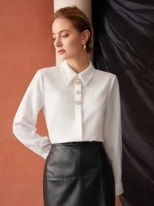 MOTF PREMIUM EMBELLISHED BUTTON SHIRT - White - View 3