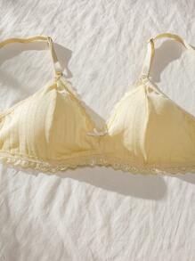 3件套蕾丝边内衣套装、文胸和内裤套装、可爱 - 彩色 - 查看 7