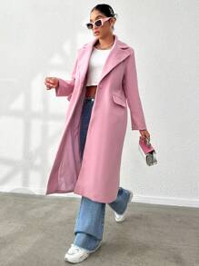 SHEIN Unity Lapel Neck Flap Detail Overcoat - Pink - View 1