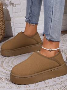 新款簡約保暖襯裡低幫舒適厚跟女雪靴 - 棕色 - 查看 2