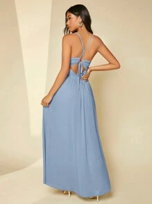 SHEIN Belle Solid Crisscross Front Cami Bridesmaid Dress