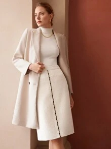 MOTF PREMIUM Falda en contraste con diseño de cadena - Beis - Ver 2