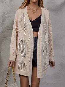 SHEIN LUNE Áo len cardigan thả vai Pointelle - Màu be - Xem 1