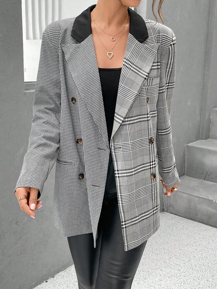 Plaid Print Double Breasted Blazer