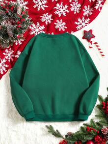 SHEIN LUNE 聖誕圖案加絨內裏運動衫 - 墨綠色 - 查看 6