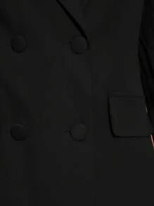 SHEIN BAE Lapel Neck Double Breasted Blazer - Black - View 3