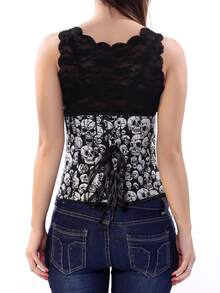 ROMWE Goth 1pc Women Skull Print Corset Belt - Black - View 4
