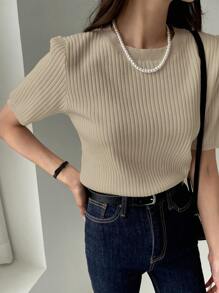 DAZY Solid Ribbed Knit Top - Apricot - View 2