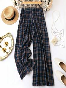 SHEIN LUNE Plus Plaid Print Wide Leg Pants Without Belt