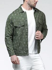OTTIMOZO Nam Plus Rách Chi tiết về Flap Áo khoác denim - xanh quân đội - Xem 7