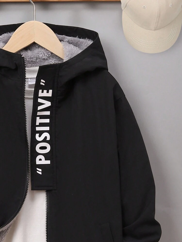 Tween Boy Letter Graphic Hooded Coat