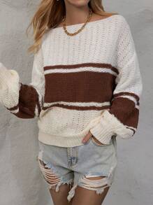 SHEIN LUNE Áo len chui đầu phối màu vai rớt, thích hợp cho mùa thu đông. - Nhiều màu - Xem 4