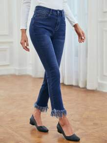 EMERY ROSE Women's Frayed Hem Flared Jeans - Medium Wash - View 4