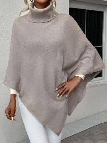 SHEIN Essnce Áo len cổ lọ có viền bất đối xứng - Màu Khaki - Xem 3