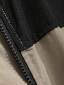 DAZY Two Tone Zip Up Hooded Coat - Khaki - View 7