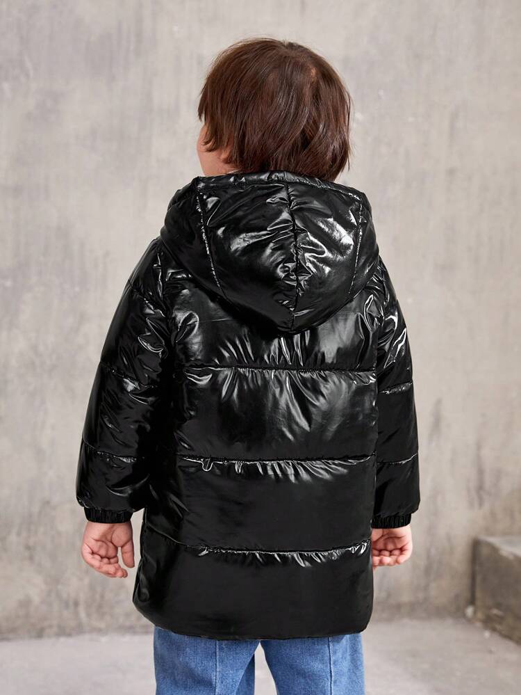 Young Boy Dual Pocket Hooded Padded Coat