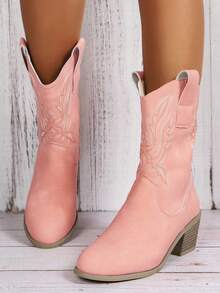 Styleloop 女性戶外粉色的西部風格粗跟靴子 - 粉色 - 查看 6