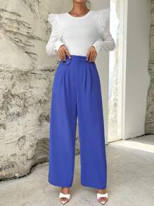 SHEIN Essnce Plicated Detail Wide Leg Suit Pants