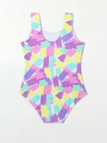 Young Girl Allover Print One Piece Swimsuit - Multicolor - View 2