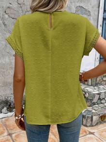 SHEIN LUNE 蕾絲拼接蝙蝠袖襯衫 - 軍綠色 - 查看 2