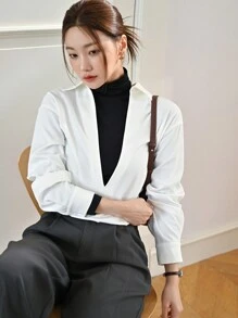 DAZY Camisa unicolor de hombros caídos - Blanco - Ver 5