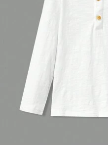 SHEIN Leap Crew Giải trí Dệt kim Chàng trai trẻ Thoải mái 1/4 Dây kéo Màu thuần Áo thun , 3pcs Đóng gói , Một Nút Áo sơ mi - Đen và trắng - Xem 3