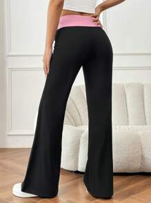 SHEIN EZwear Two Tone Flare Leg Pants - Pink - View 4