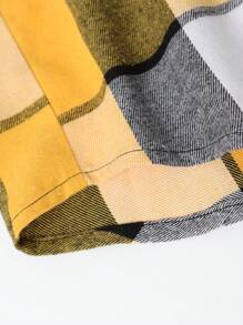 Manfinity Hypemode 男士鬆身格紋印花衫,帶扣式口袋,肩線下垂,無連帽設計 - 黃色 - 查看 3