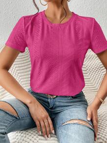 SHEIN Frenchy Camiseta unicolor con bordado con ojal - Rosa - Ver 3