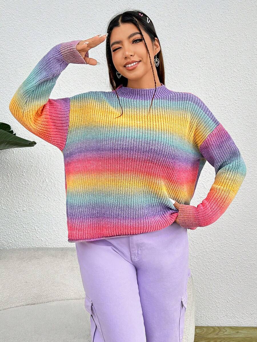 SHEIN EZwear Talla grande Jersey de ombré de hombros caídos - Multicolor - Ver 1