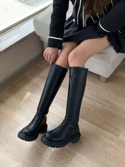 RALSWNAY Fall/Winter 2025 Ideal With Sweater,Women's Outdoor Plain Round Toe All-Match Long Soft Breathable Fashion Boots Go With Black Dress