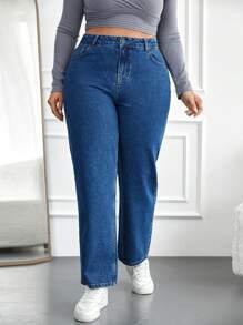 RueChic Plus Casual Straight Leg Jeans - Blue - View 4