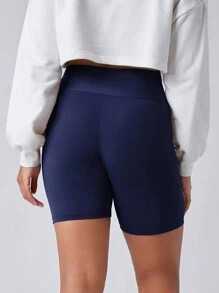 SHEIN BASICS 大碼高腰機車短褲 - 藏蓝色 - 查看 2