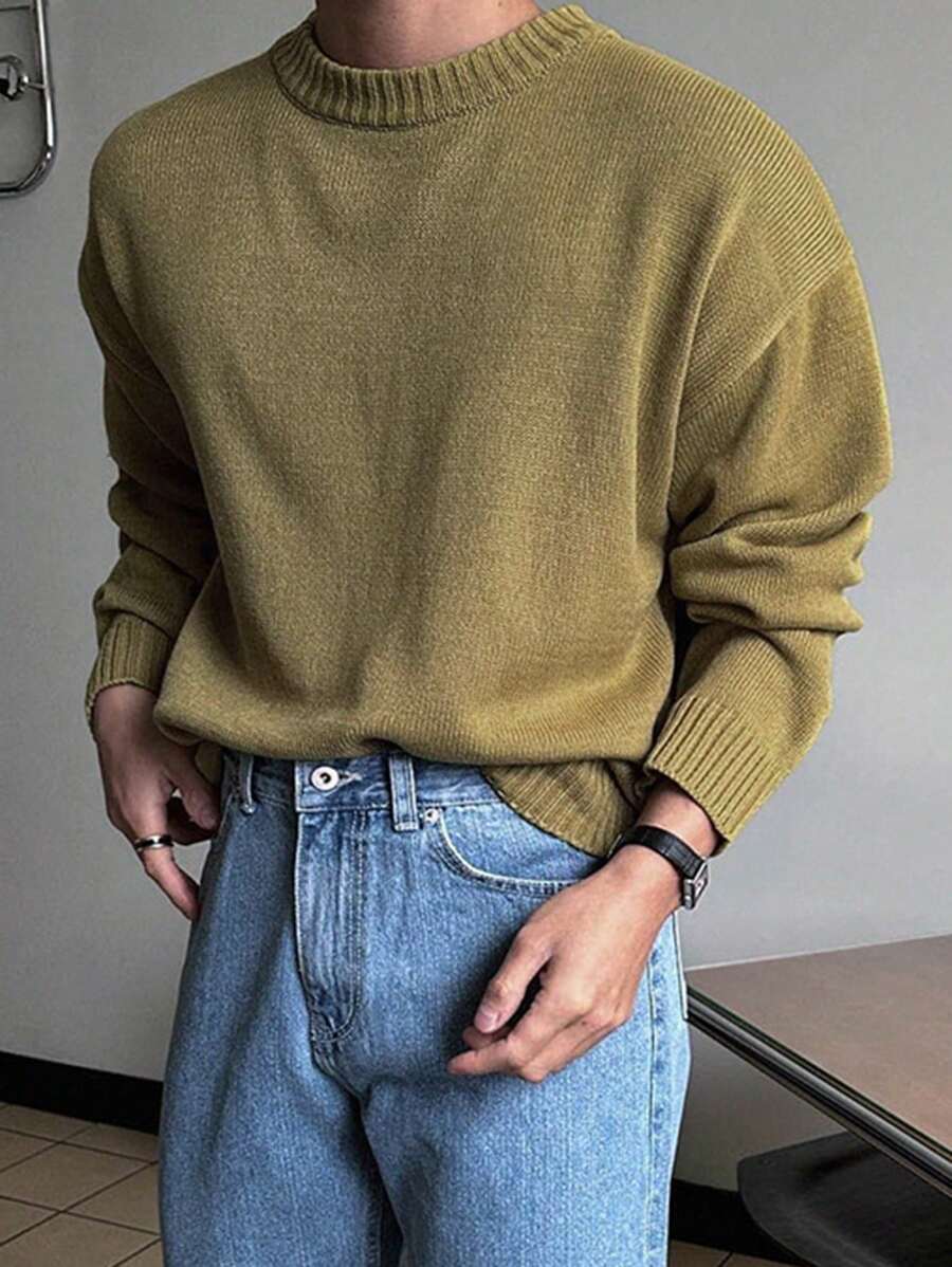 DAZY Maglione uomo tinta unita con spalle a goccia, autunno/inverno - Verde - Visualizzare 1