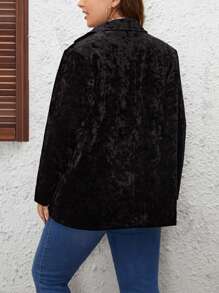 SHEIN LUNE 大碼西裝領絲絨西裝外套 - 黑色 - 查看 2