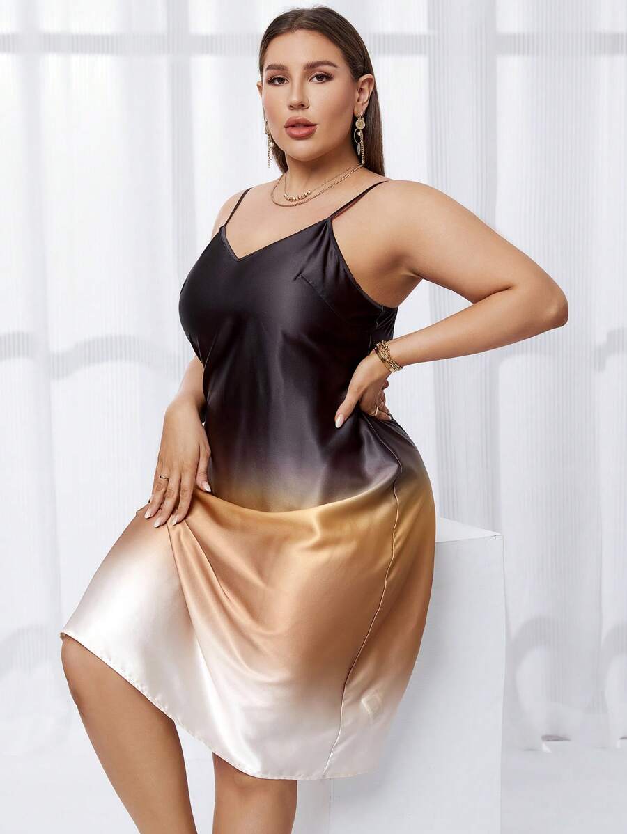 SHEIN Privé 大碼漸變圖案吊帶洋裝 - 彩色 - 查看 1