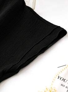 SHEIN LUNE Plus Solid Batwing Sleeve V Neck Tee - Black - View 3