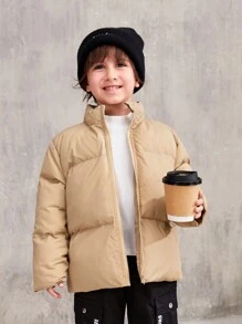 SHEIN Áo khoác đệm vai thả túi chéo cho bé trai - Màu Khaki - Xem 2