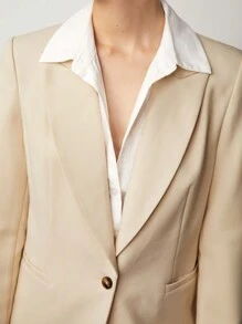 BizChic 翻領單扣西裝外套 - 杏色 - 查看 9