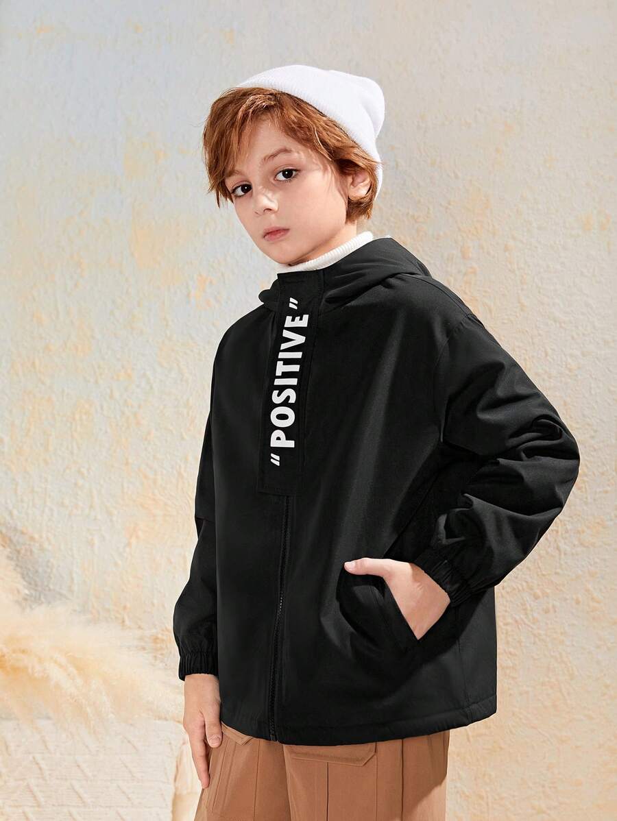 SHEIN Tween Boy Letter Graphic Hooded Coat