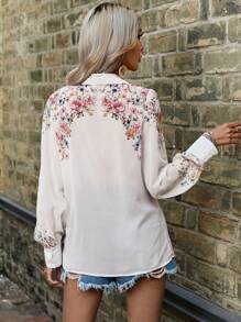 SHEIN VCAY Floral Print Button Front Shirt - Multicolor - View 2