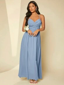 SHEIN Belle Solid Crisscross Front Cami Bridesmaid Dress