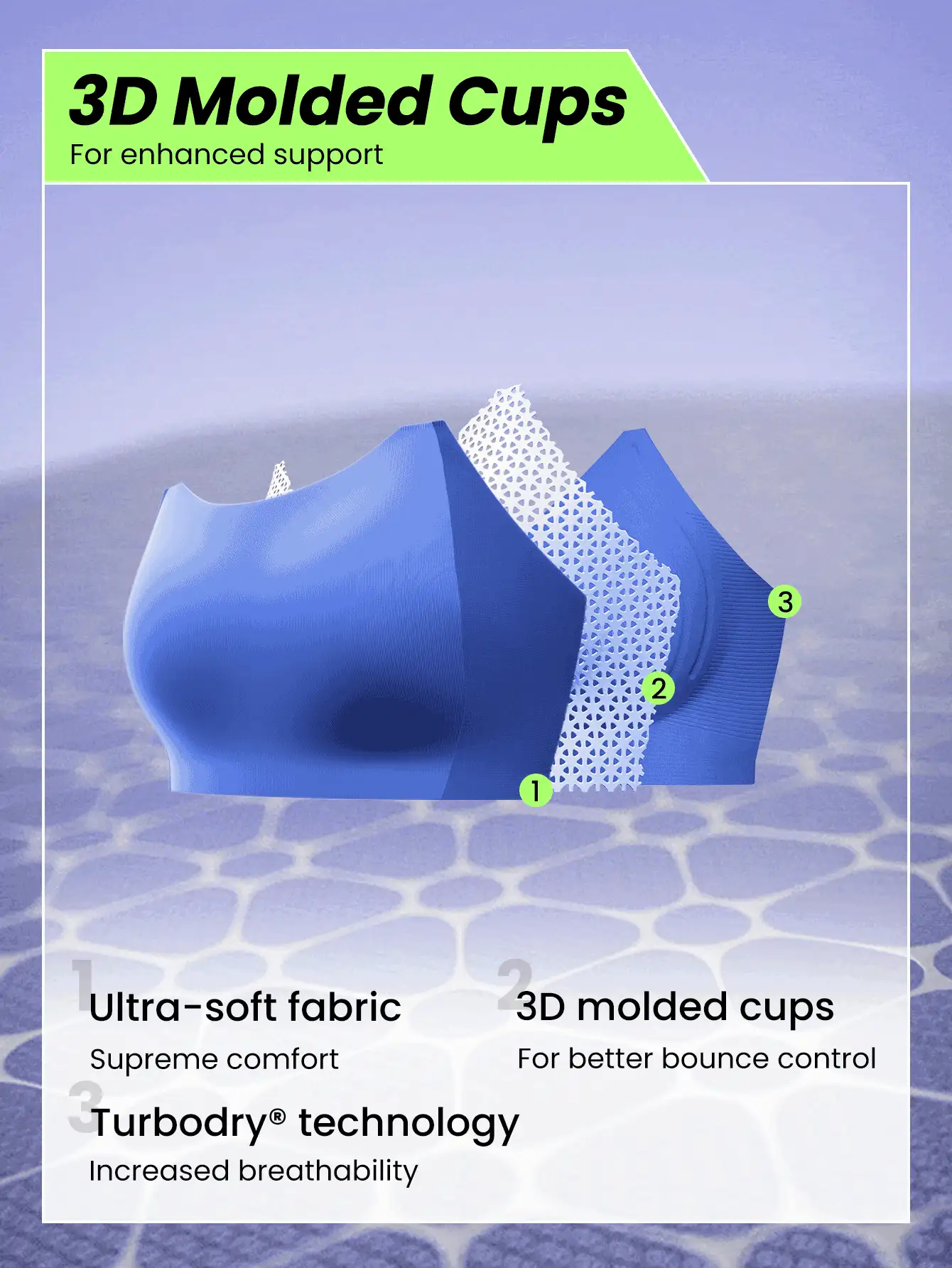 GLOWMODE 高支撑方領拉鍊扣運動胸衣健身運動 - 藍色 - 查看 4