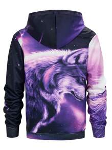 Manfinity LEGND Men 3D Wolf Print Drawstring Oversize Hoodie - Multicolor - View 2