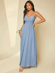 SHEIN Belle Solid Crisscross Front Cami Bridesmaid Dress